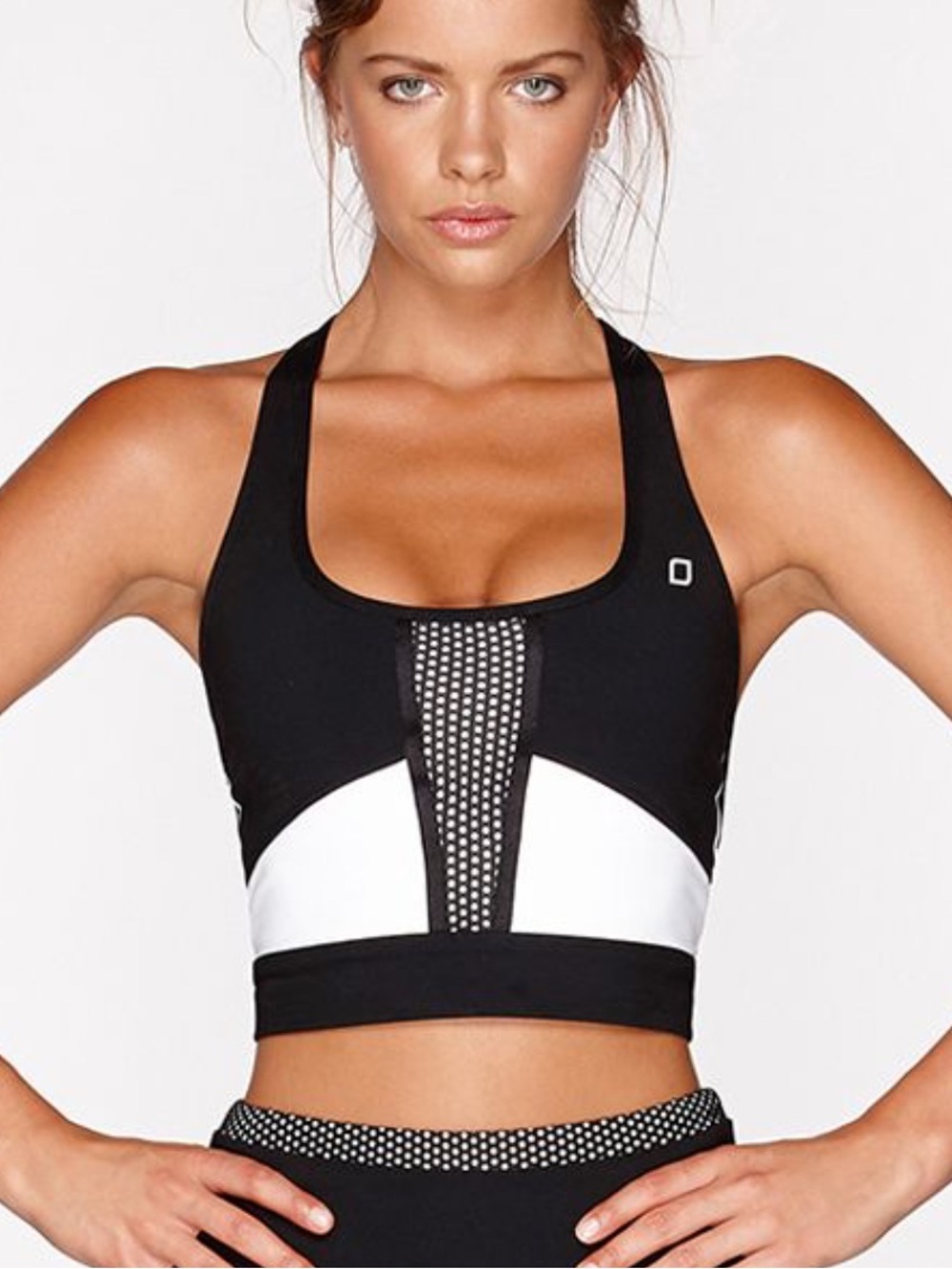 Lorna Jane Limited Edition Black & White Mesh-Panel Sports Crop